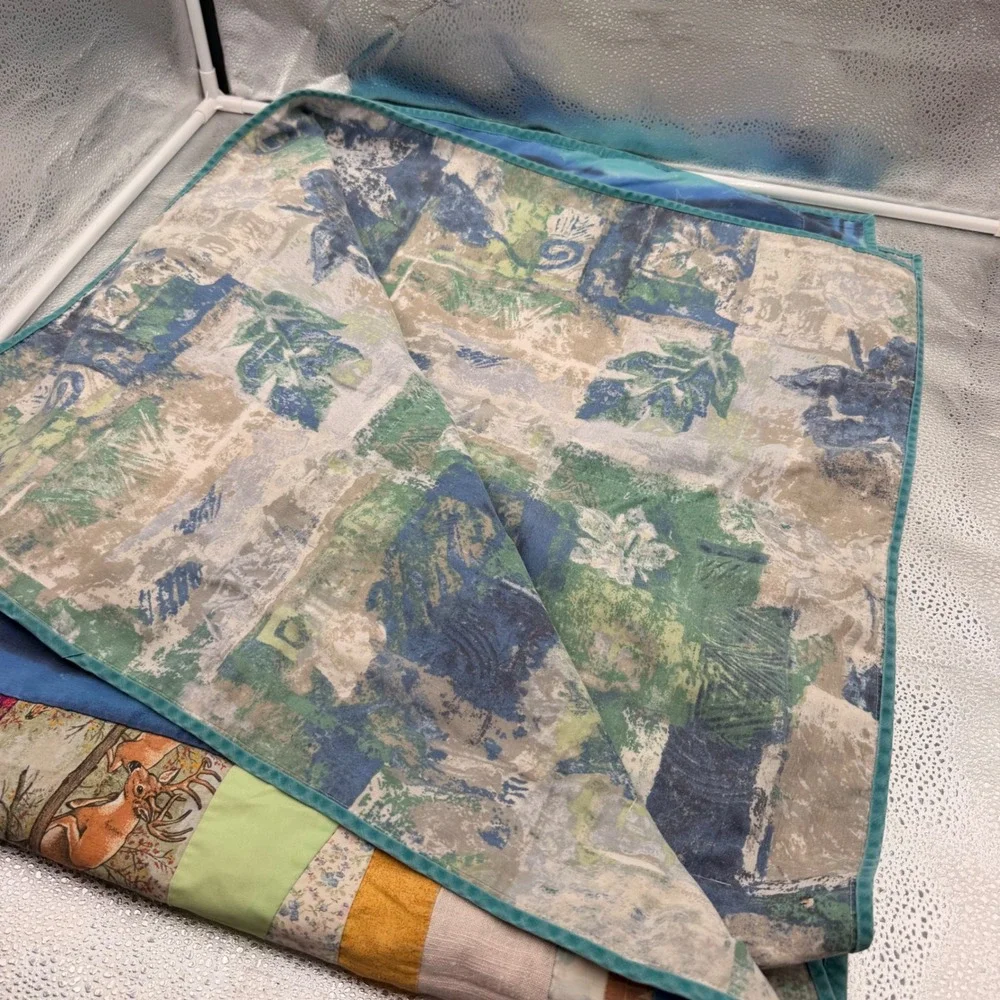 Handmade Patchwork Quilt Unisex 44x57 Blue Multi Excellent Scrap Fabric Throw